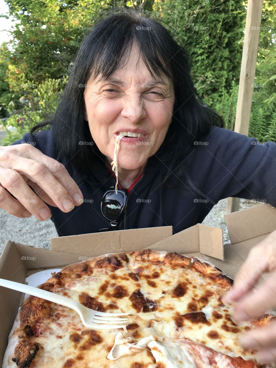 Having fun with mom pizza in Wisconsin door county 