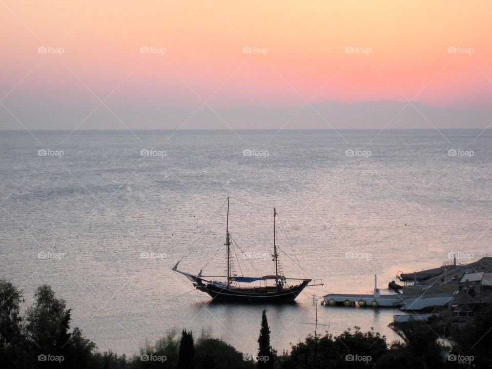 wonderful boat in calm waters of Rhodes island