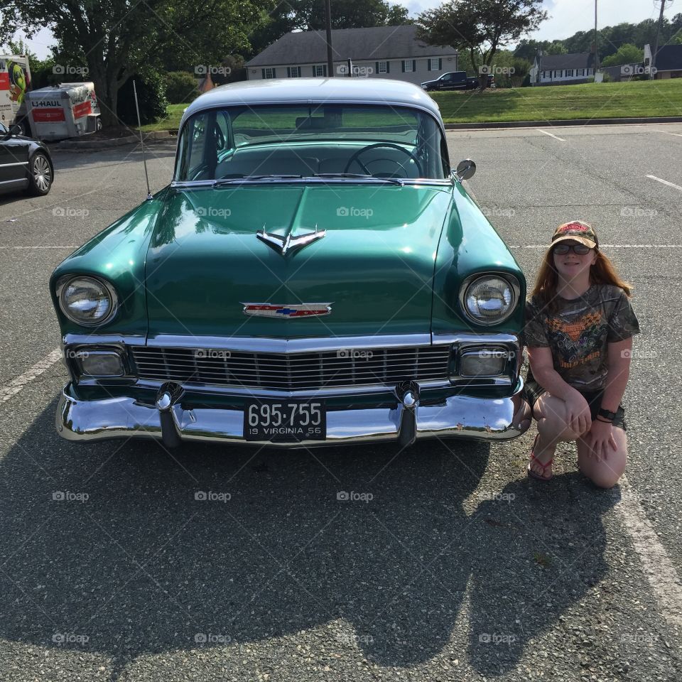1956 Chevy with girl
