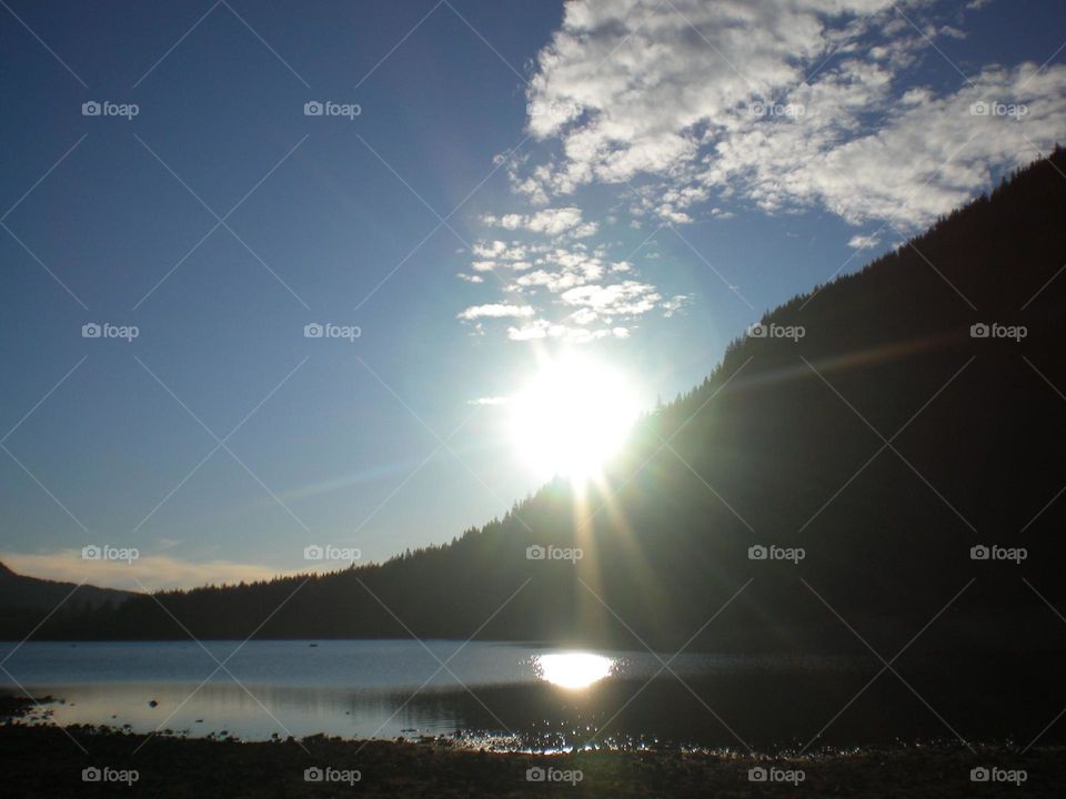 Sunlight reflecting over the mountain