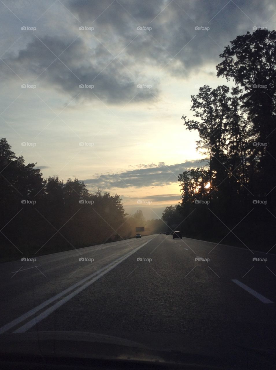 Sunset in the road