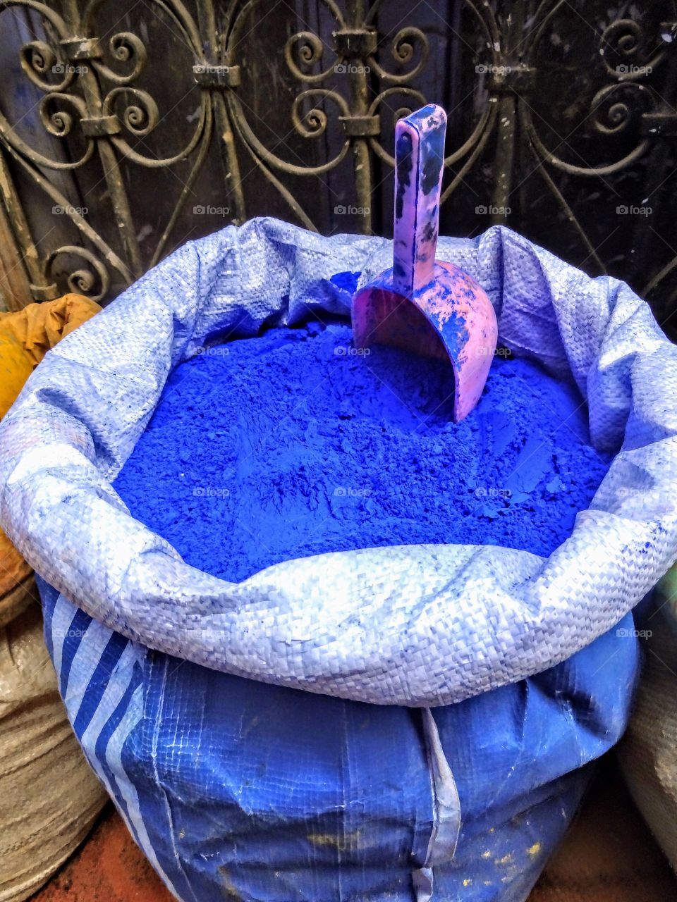 Blue dye in sack