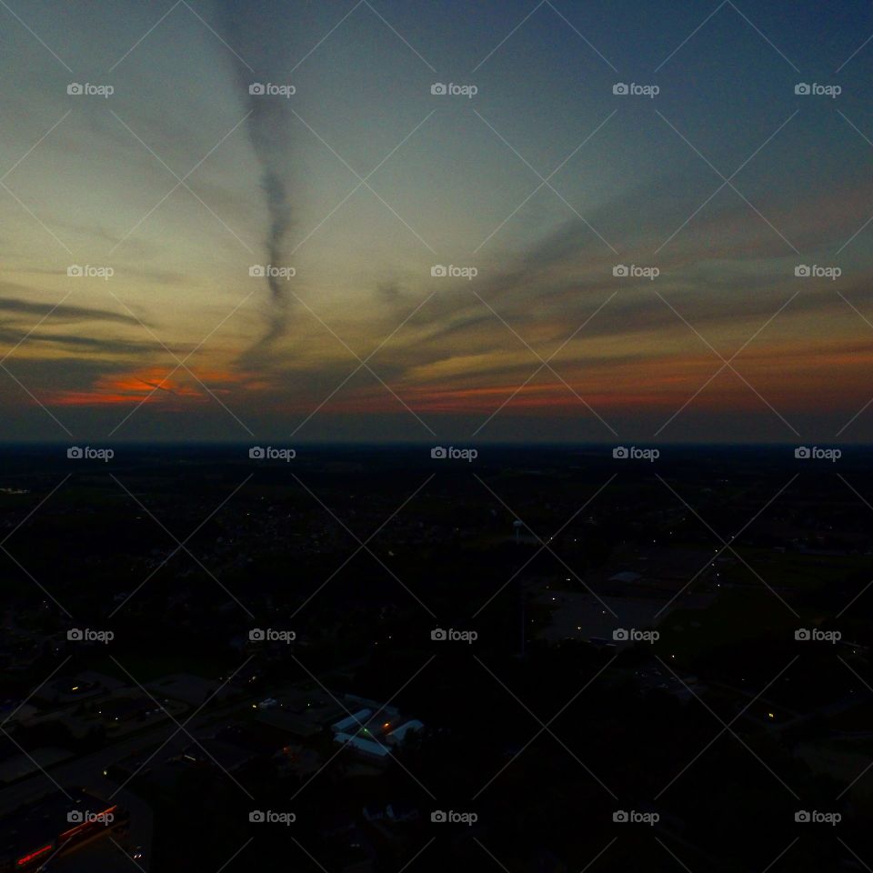 Sunset shot with a DJI Phantom. Dji phantom 3 professional sunset shot over the town 