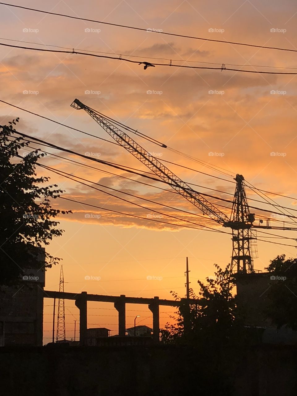 Industrial landscape, orange sky