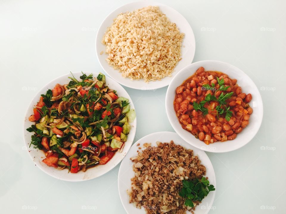 Variety of food in bowls