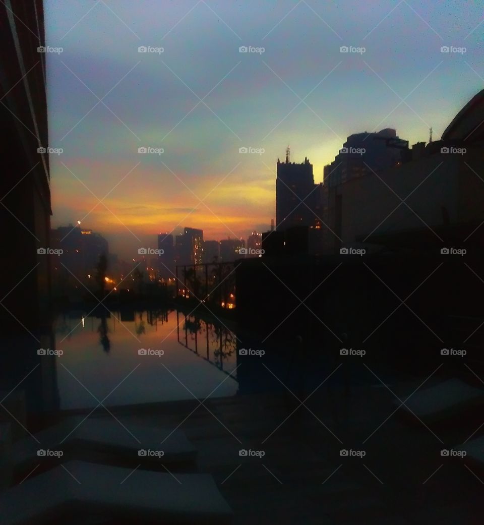 waiting for the sunrise at pool
