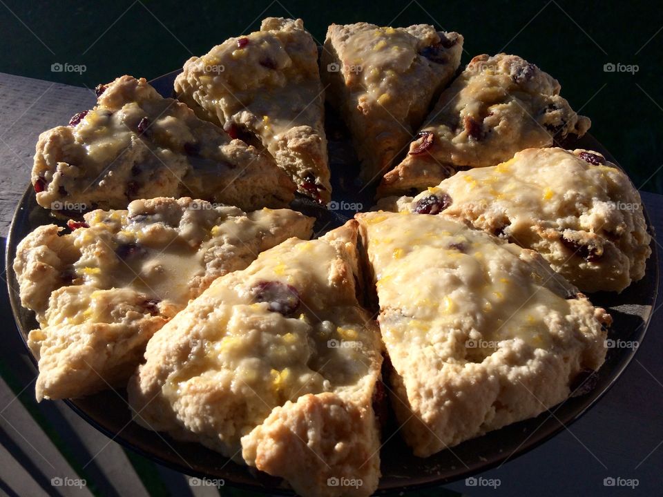 Lemon glazed cranberry scones. 