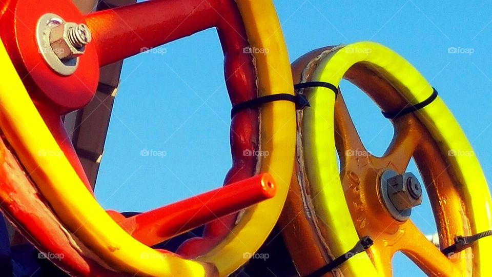 Close-up of colorful industrial valve