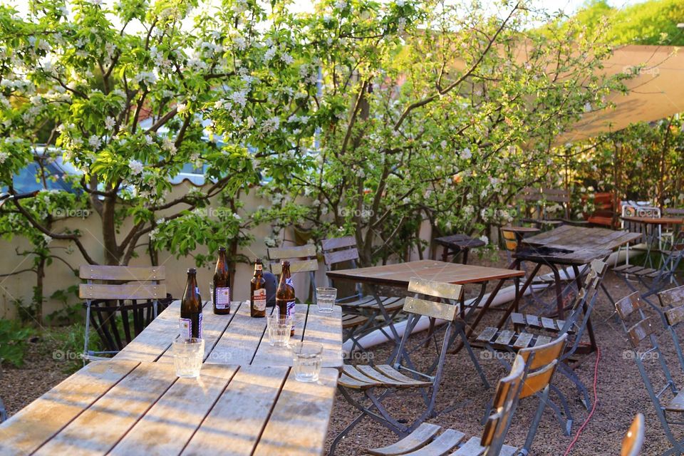 Outdoor restaurant garden in Mölle, Sweden