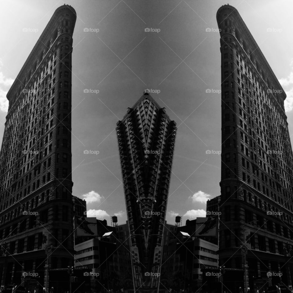 Flatiron Building on 23rd Street in New York City - Black and White - May 19th 2017 - Afternoon - Edited to be a split image with Layout App.