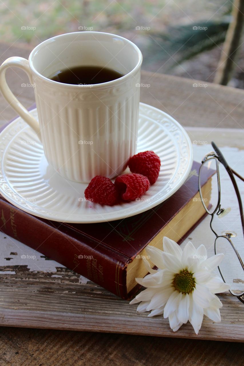 Book and hot tea