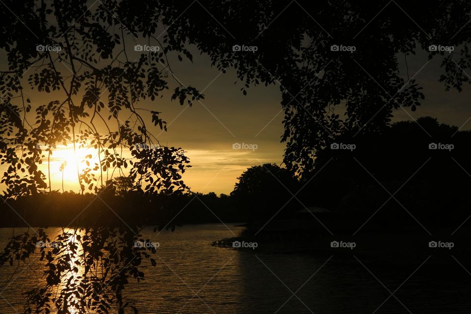 sunset at the lake garden