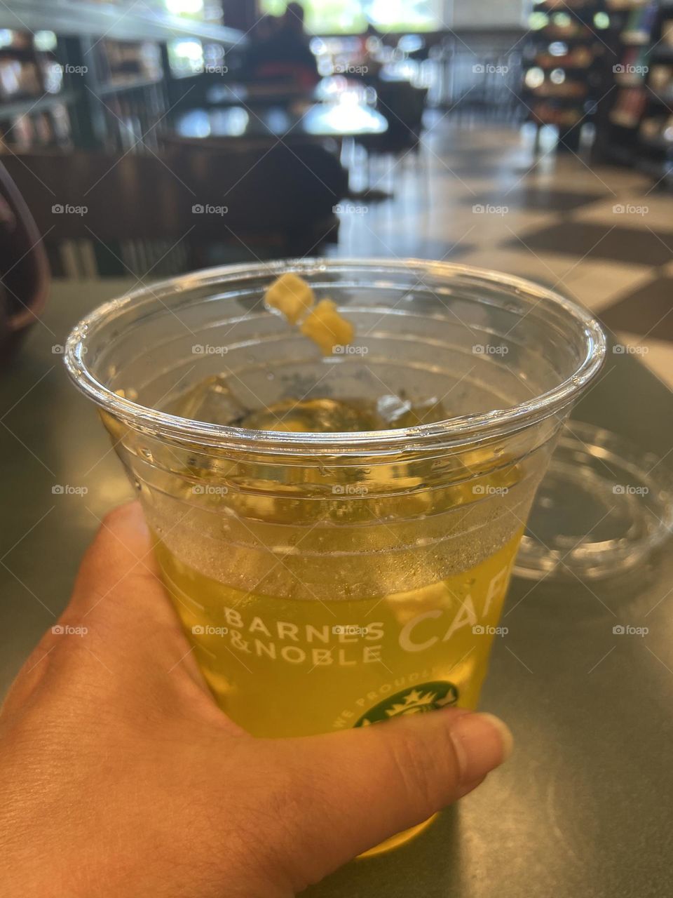 A Pineapple Passionfruit Starbucks Refresher that I enjoyed at a local Barnes & Noble Cafe. 