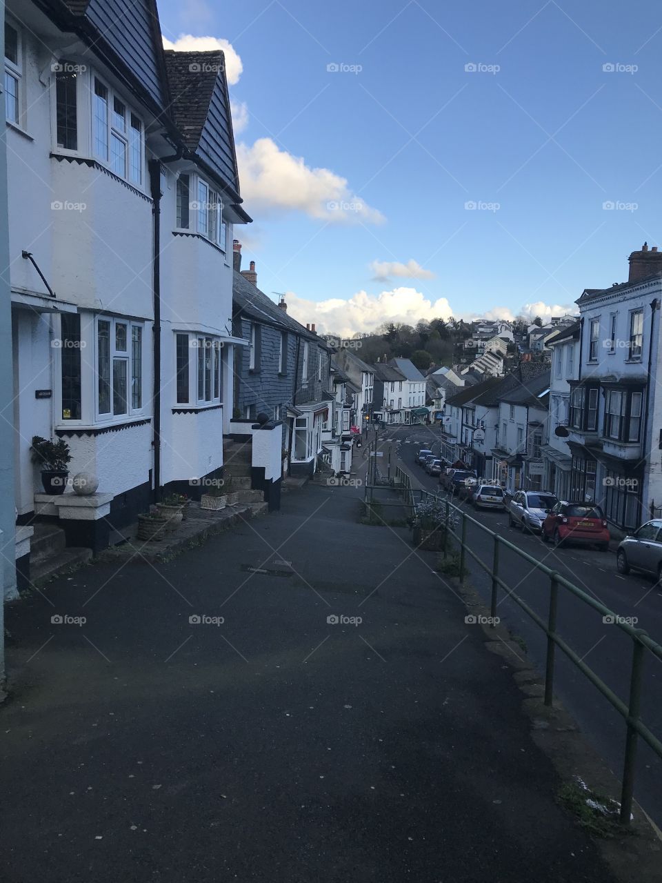 The town of Modbury, Devon, in late afternoon winter sunshine.