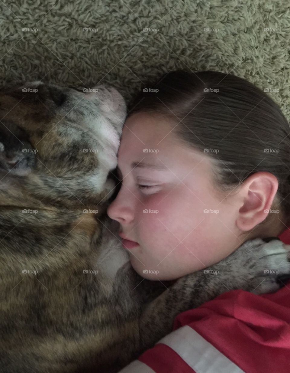 Girls and dog sleeping