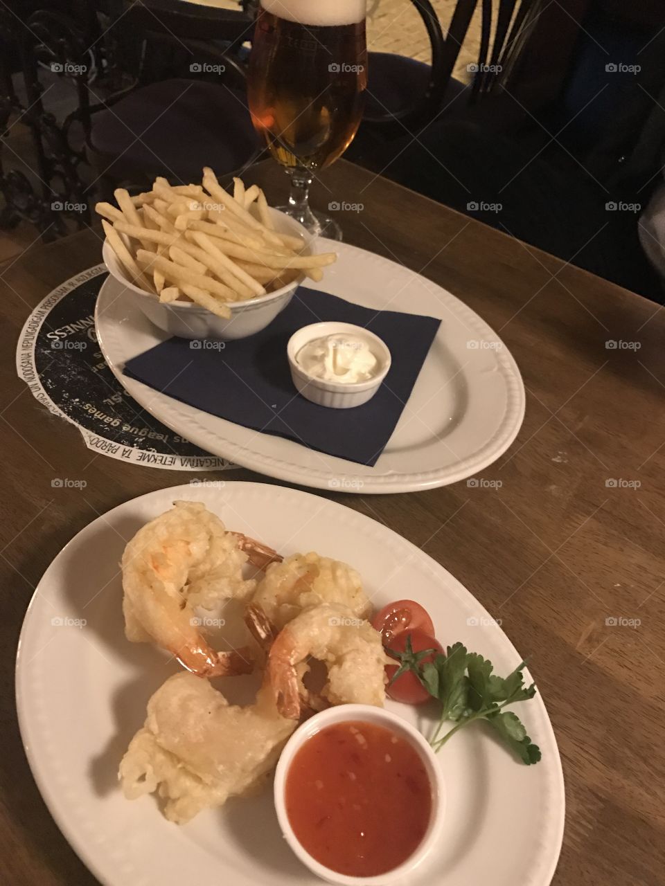 Evening food , shrimps and fri 