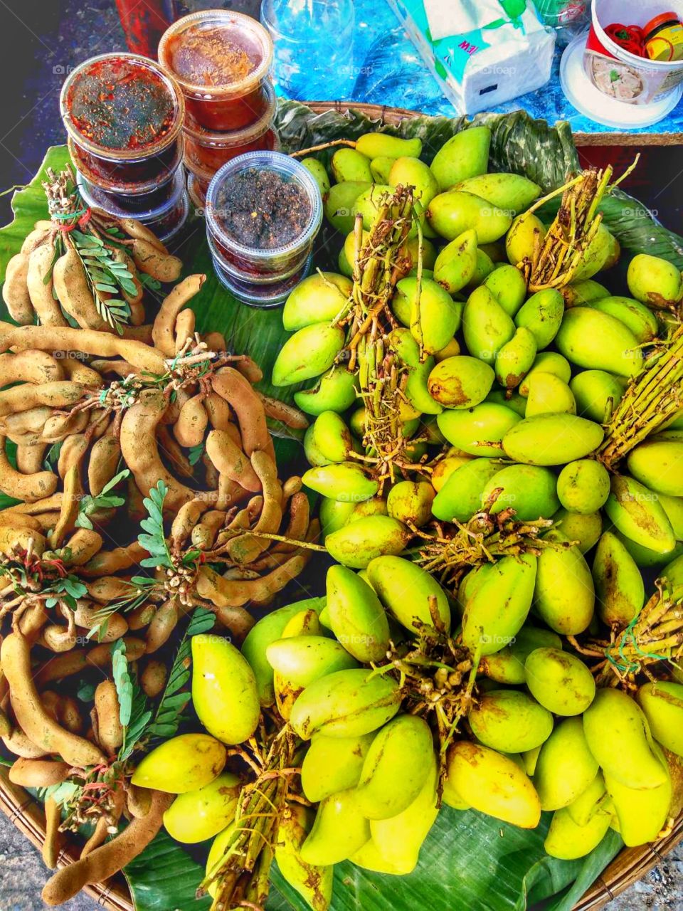 Mangoes and Tamarind for sale in the market.