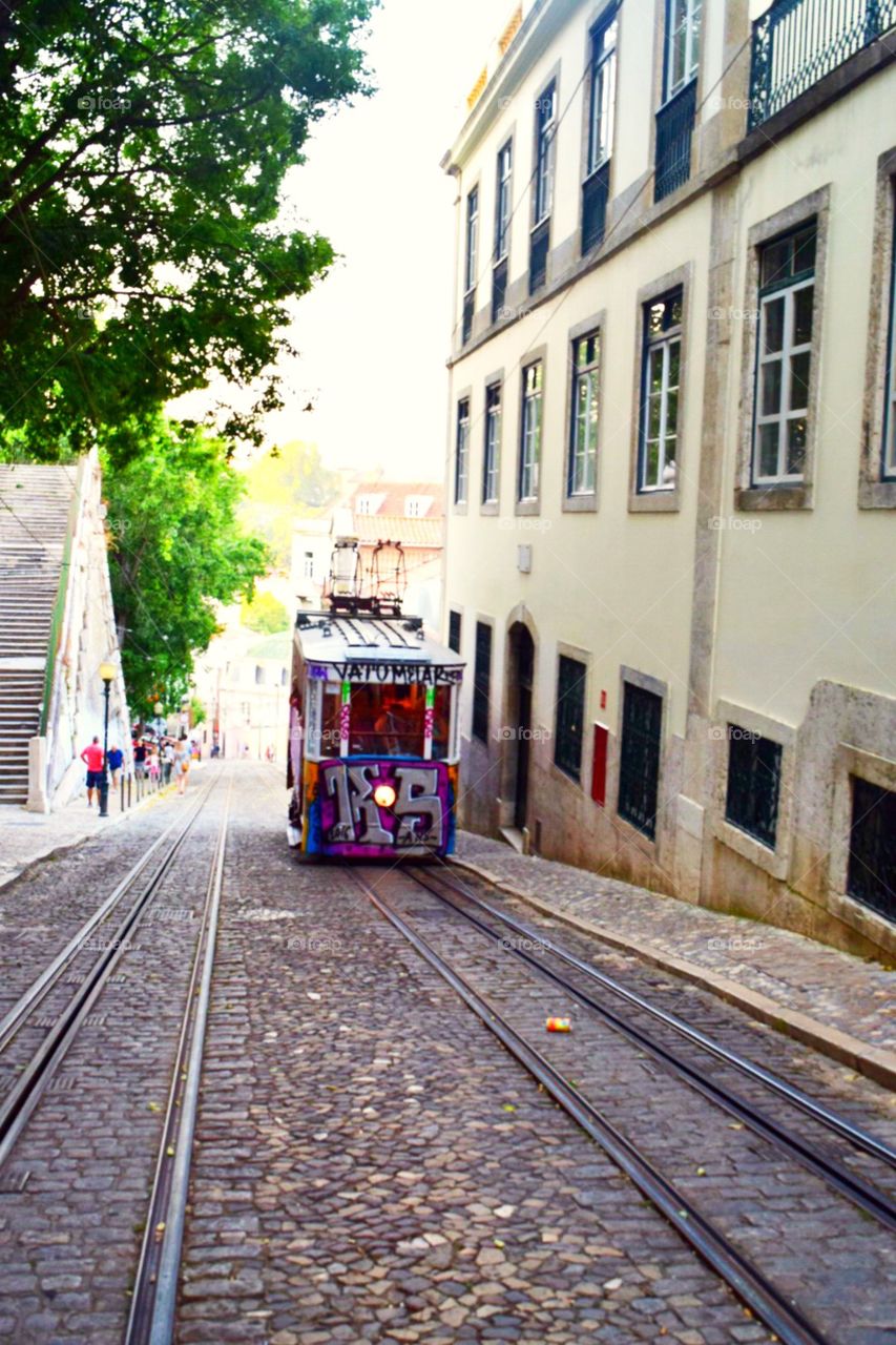 Funky colourful tram