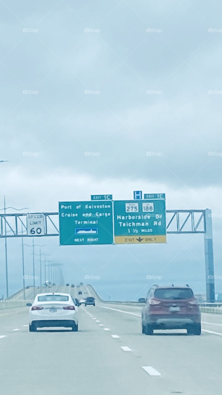 Newly Built Galveston Causeway Intracoastal Waterway Bridge. Onto Galveston Island. 8 lanes of Traffic during Hurricane Season/ Storms Traffic is Reversed into Contra flow North Bound Traffic.