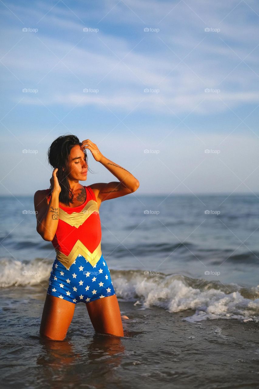 At the beach, beautiful sexy woman 