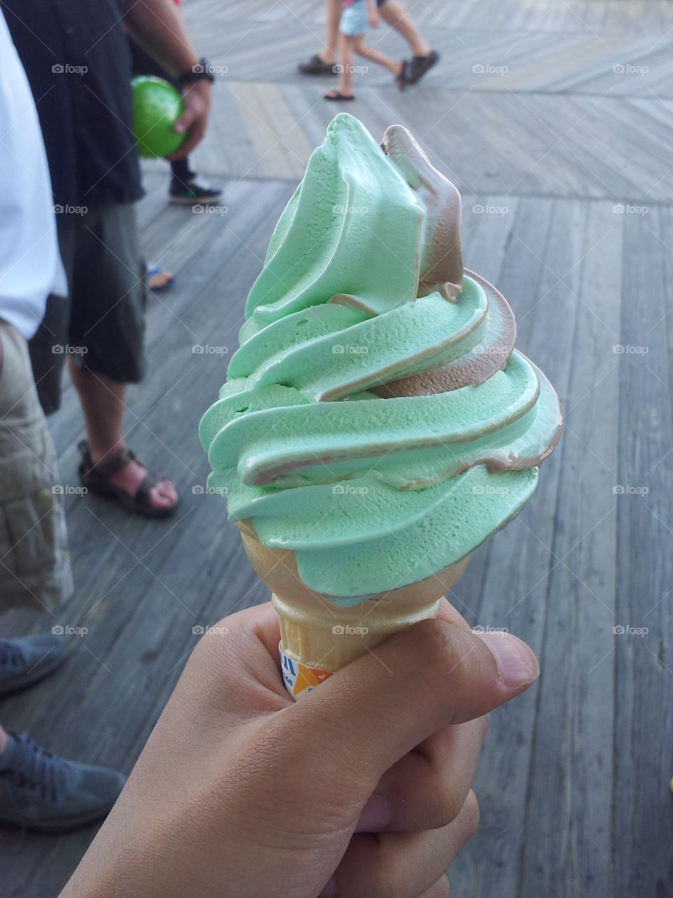 Chocolate Mint twist ice cream cone 