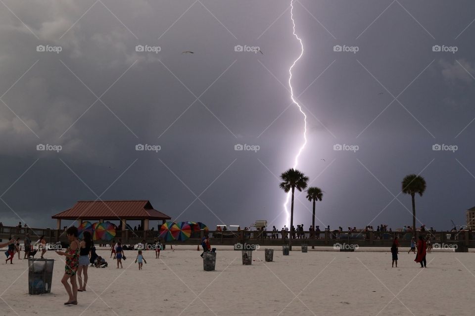 Thunderstorm with lightning Clearwater Beach Florida, stormy weather 