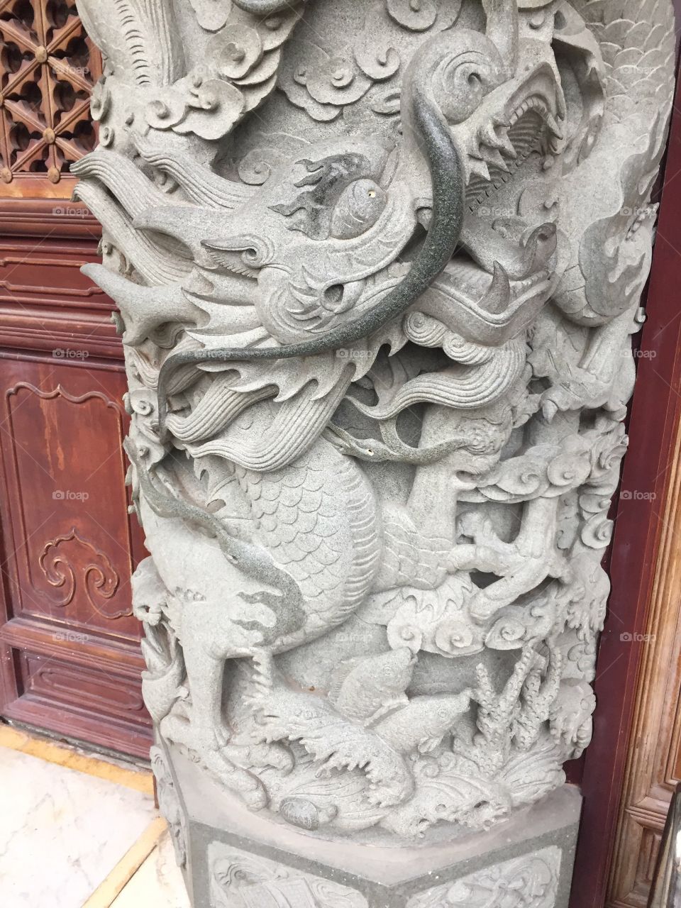 Dragons and Lions on The Po Lin Monastery. Ngong Ping Village, Po Lin Monastery, Lantau Island, Hong Kong. 