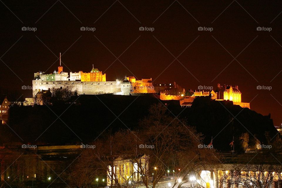 Scotland, Edinburgh Castle At Night