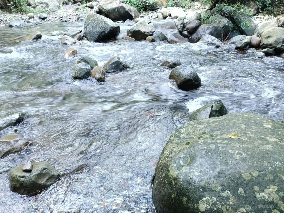 shallow river with clear stream in rainforest