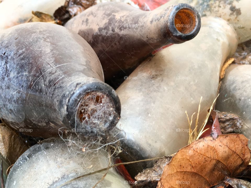 Cobwebs in old antique bottles 