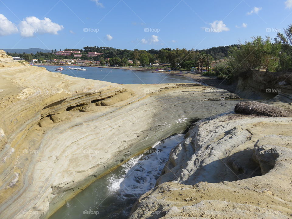 Sea strait and beautiful sea shore
