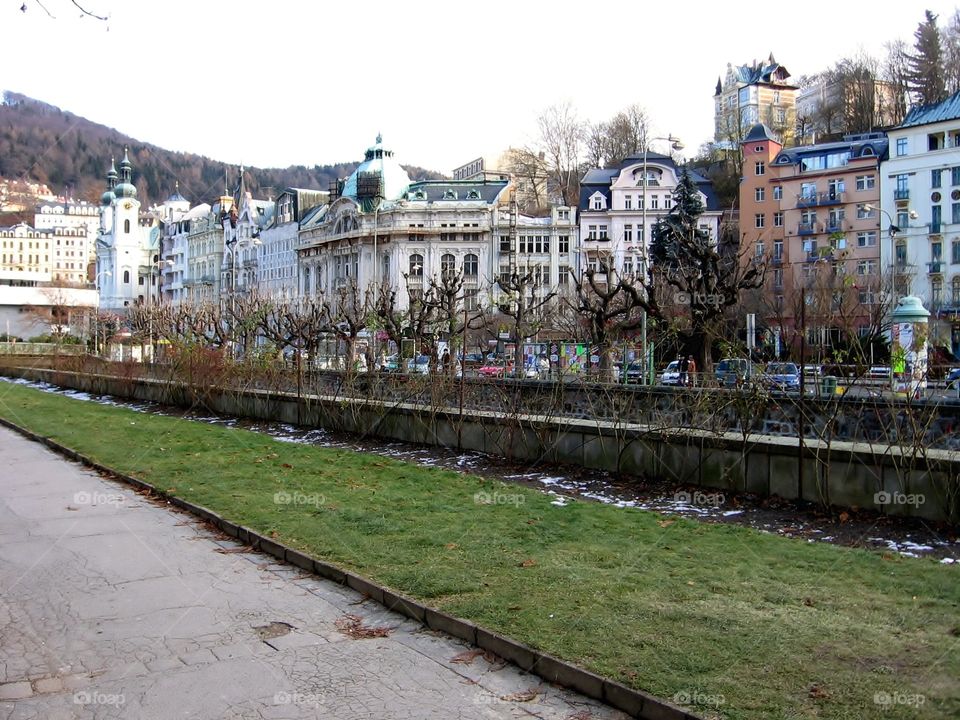 Tepla River . Warm Water River in Karlovy Vary 