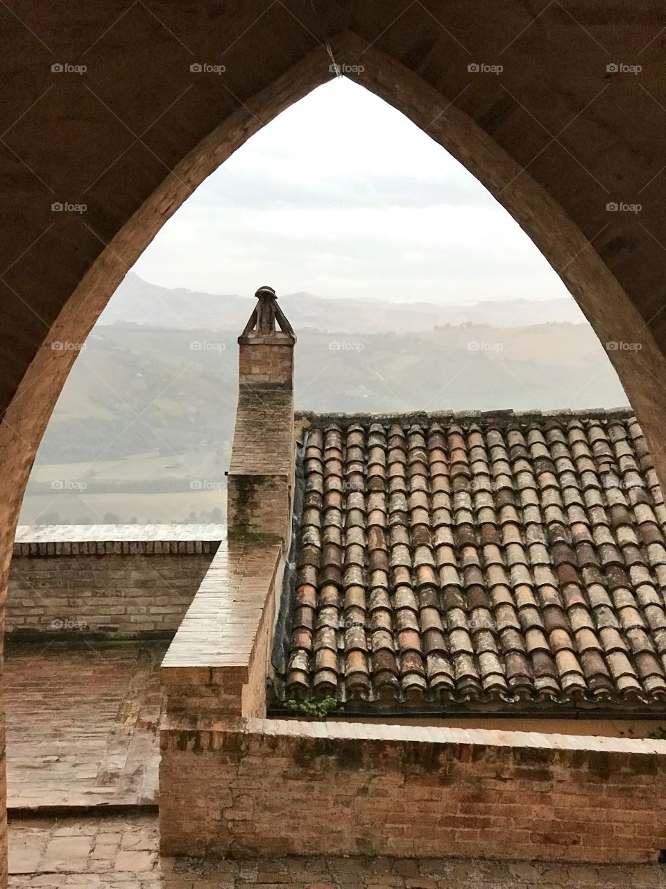 Foreshortening, Moresco village, Fermo county, Marche region, Italy