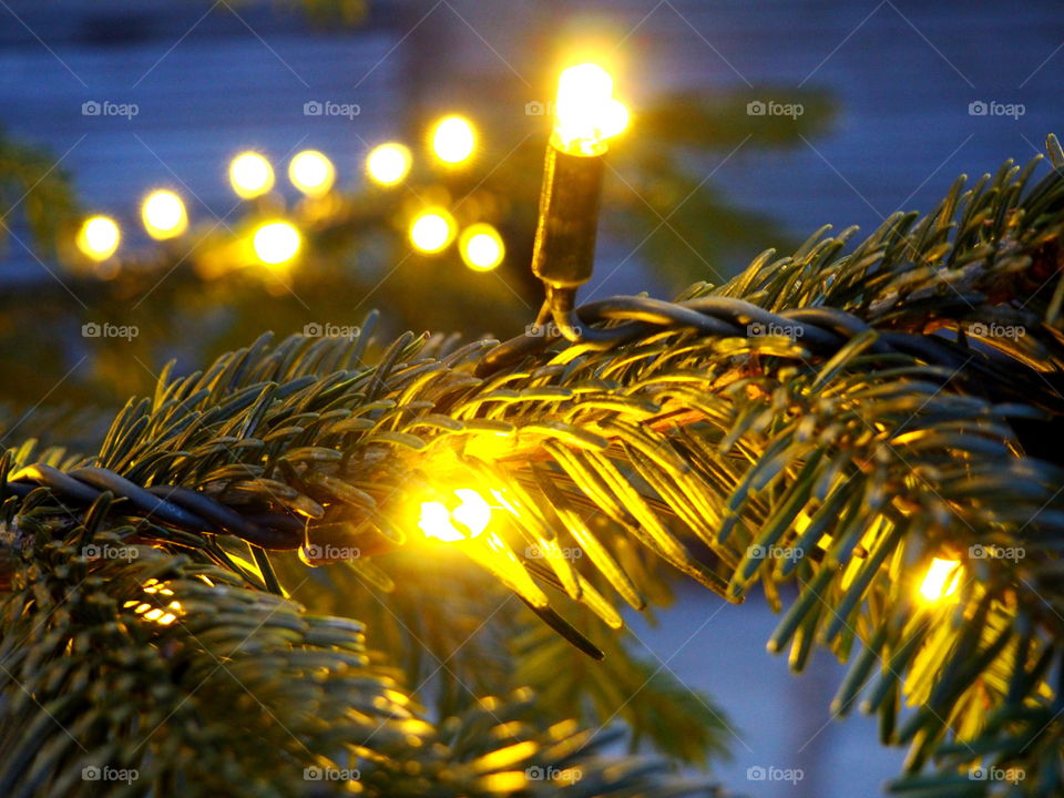 lights on a Christmas tree on the Christmas market