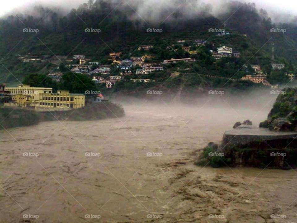 when disaster comes at all about Uttarakhand the beautiful sceneries beautiful houses but most of the houses are below the water because of the flood beautiful mountains with fog