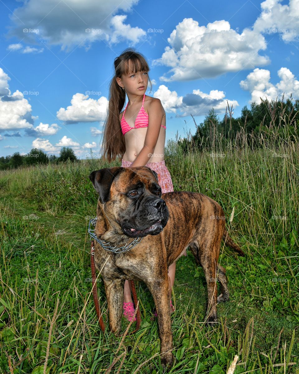 Dog, Grass, Young, Girl, Nature
