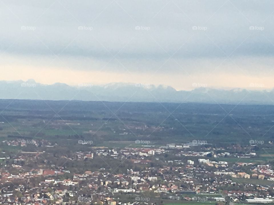 Clouds, mountains, cityscape, landscape near Munich, Germany