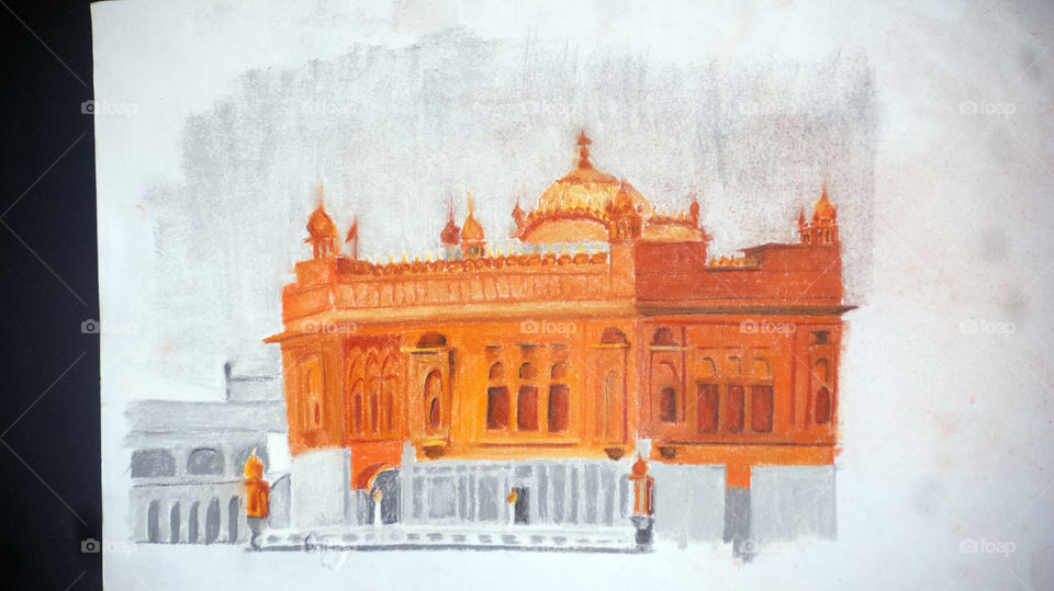 Golden Temple Art work in pastels, on in the way to completion.