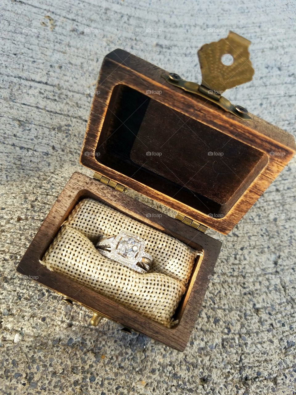 Diamond bridal ring set in a custom wood box from LuxWoods
