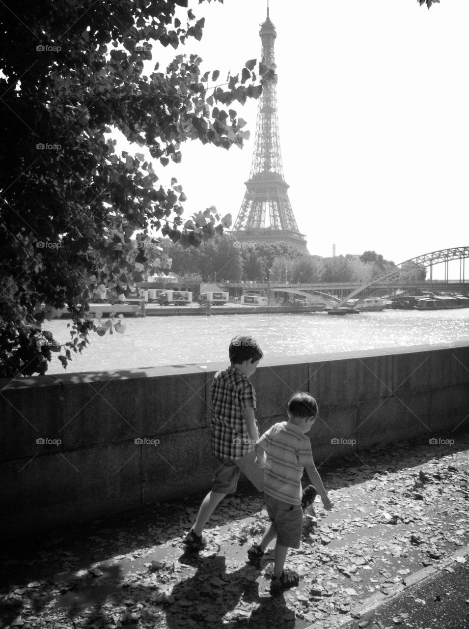 The boys taking a stroll along the Seine