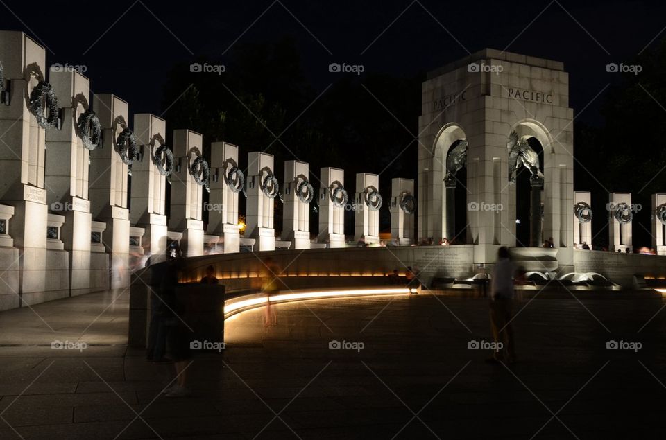 World War Memorial II at Night in Washington DC, USA