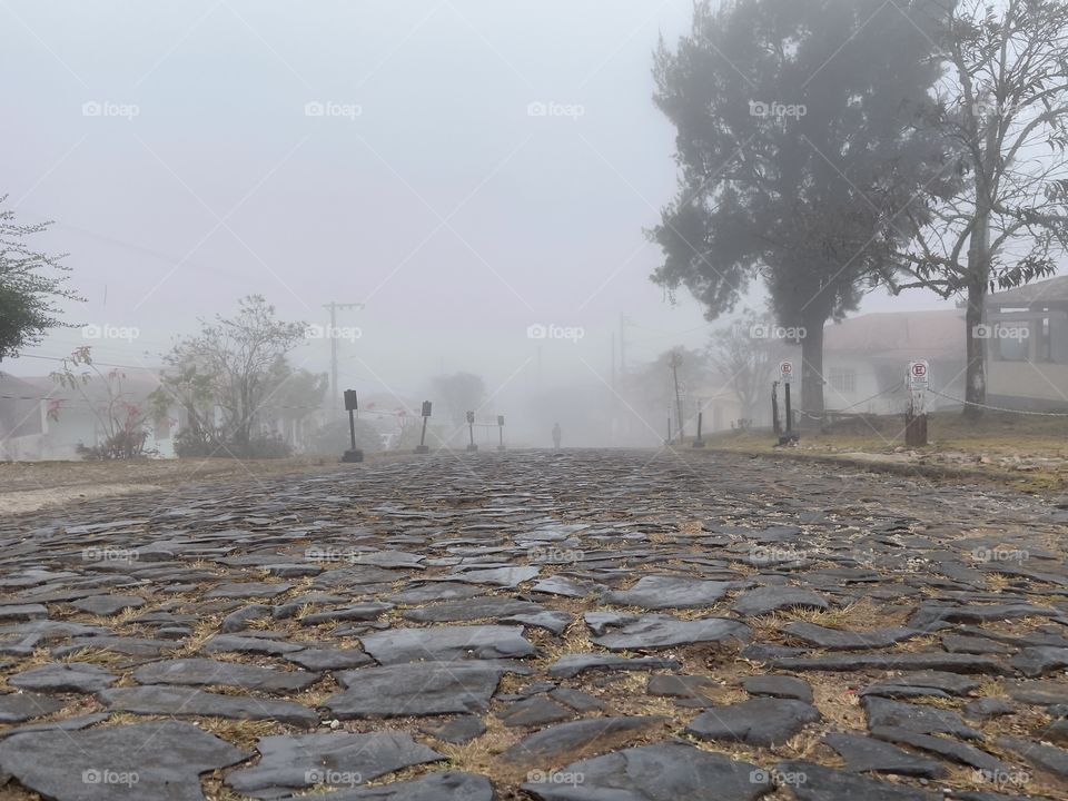 Cobblestone street in countryside