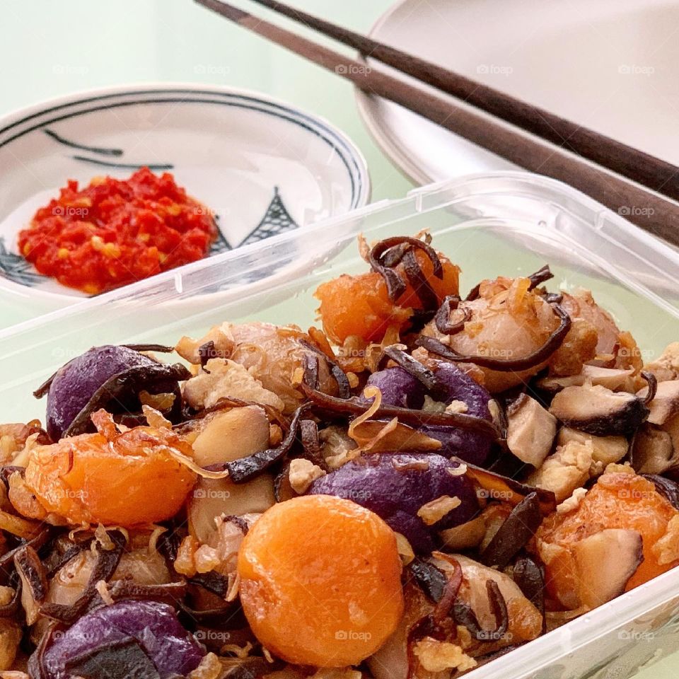 Tri colour abacus seeds as WFH lunch in yam and sweet potato with chilli 