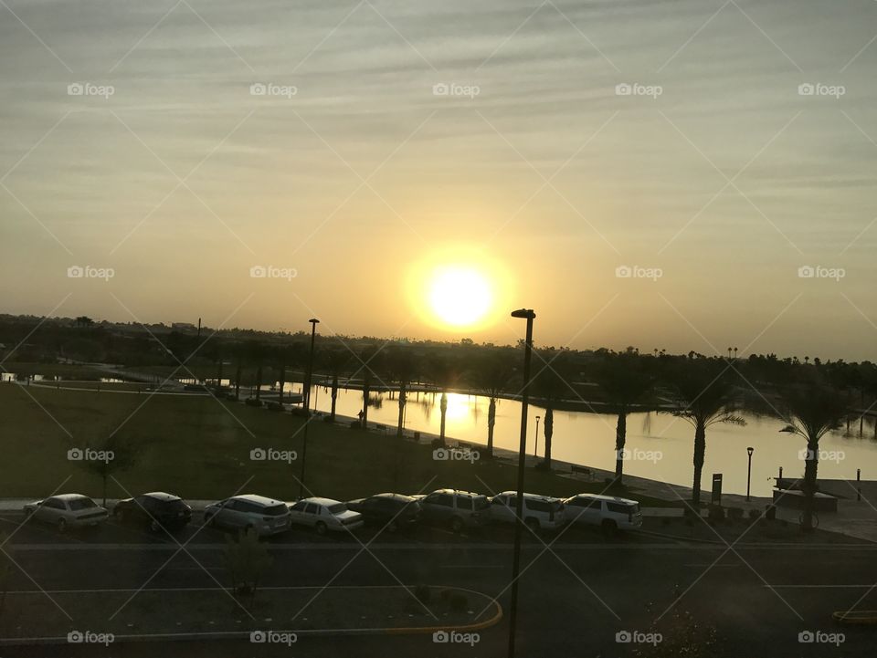 Mesa Arizona Sun Setting Over a Park