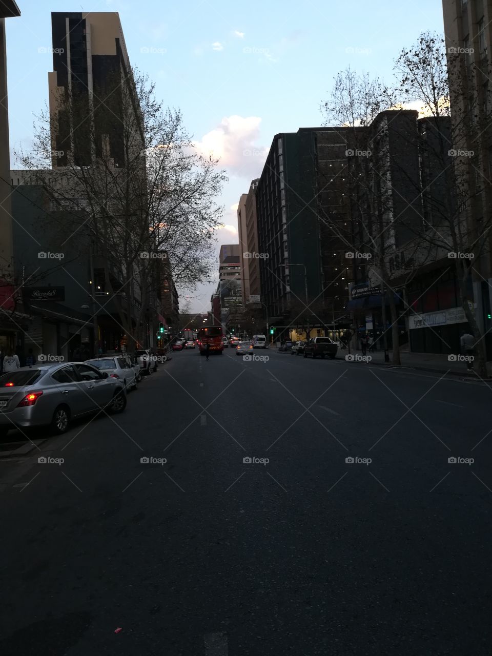 City street just before dark, Johannesburg Braam