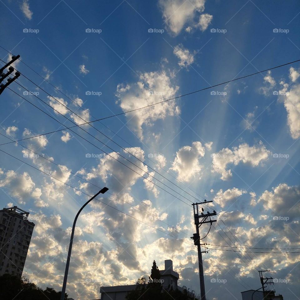 Crepuscular rays in the city