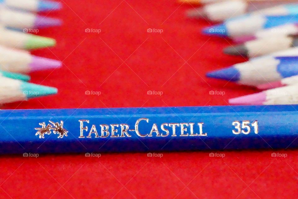 Faber-Castell flat lay showing a close up of a selection of new coloured pencils