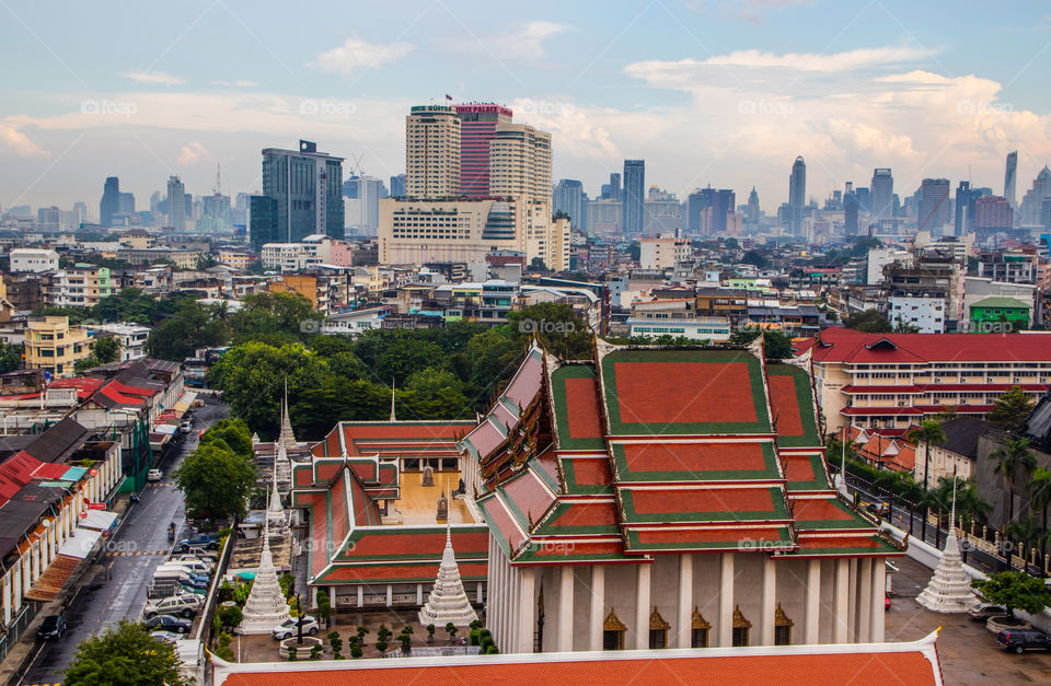 View from the Thai Temple Wat Saket to the Cityscape of Bangkok Thailand Southeast Asia