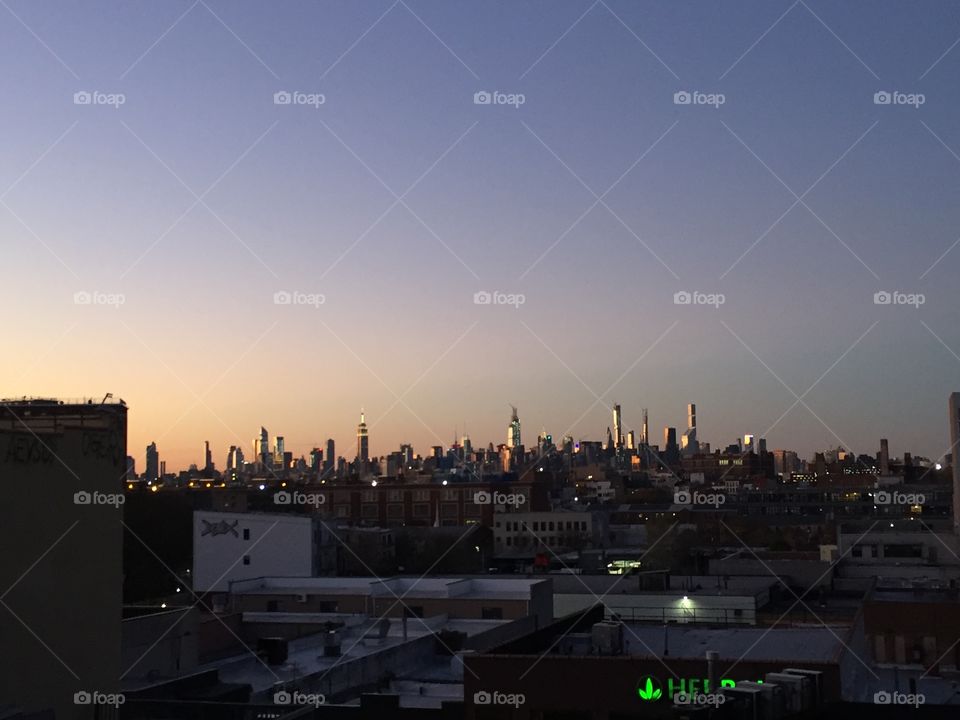 Manhattan skyline at sunset