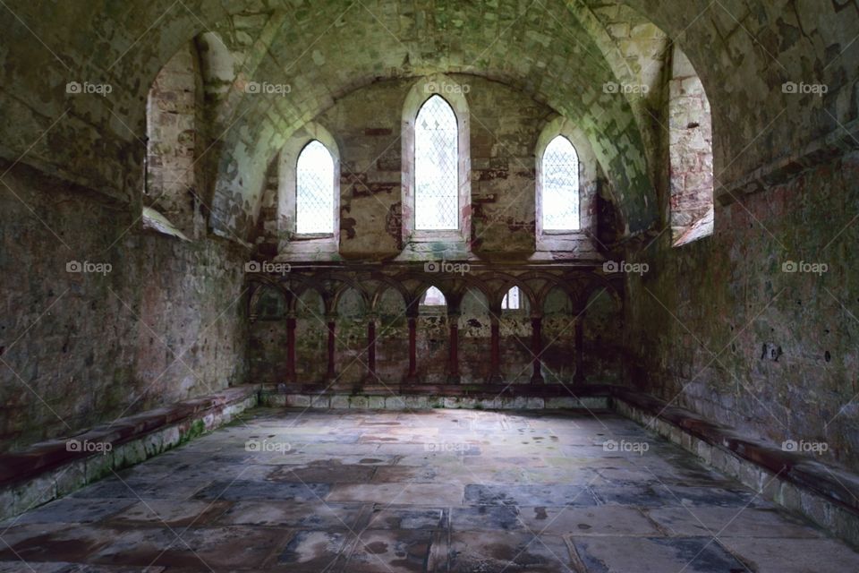 Indoor shot of an abandoned monastery in scotland. Lost place.